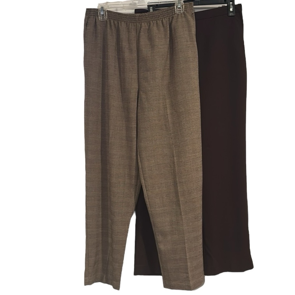 Alfred Dunner 2 pair Brown / plaid Classic pull on slacks trousers pants size 10